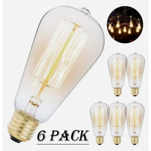 Set van 6 stuks 40W Ampullen E27 Edison ST64 Vintage 1