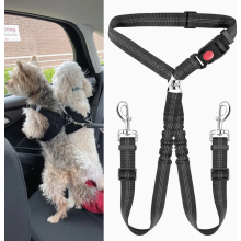 Dubbel veiligheidsharnas voor honden, verstelbare veiligheidsgordel met elastische buffer, nylon, reflecterend, raakt niet in de knoop, Y-vormig, twee