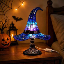 (blue) Witch Hat Lamp Gothic Desk Decoration USB Plug LED Mood Light Halloween Night Light Purple