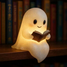 (21cm) Cute Ghost Reading Lamp Halloween Ghost Night Light Desk Decor Warm LED Bookish Ornament Gift White