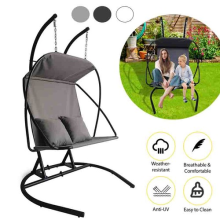 Hanging Swing Egg Chair Rattan Garden Hammock with Cloth Cushions Outdoor Indoor