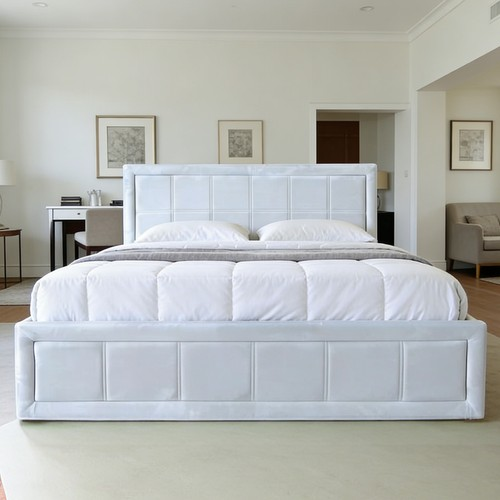 Double Bed 4ft6 Fabric Upholstered Storage Under-Bed Frame w/ Slatted Base Grey 1