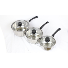 3PCS Non-Stick Stainless Steel Pots & Pans Set Glass Lids, Family Essential