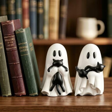 (Type A) 3D Printed Ghost Hugging Cat Statue, Hollow Art Decor Sculpture for Living Room Entryway Desktop, Creative Home Gift