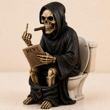 (black) Middle Finger Grim Reaper Statue Resin Craft Ornament Creative Funny Halloween Toilet Decor New