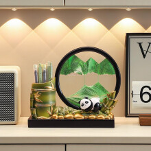 (green) Creative Panda Bamboo Pen Holder Office Desk Inspirational Decor Birthday Gift for Kids