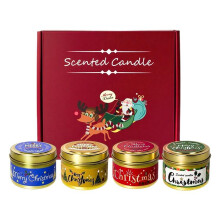 Christmas Scented Candle Gift Set, Smokeless Soy Wax in Tin Box, Premium Holiday Decor Gift