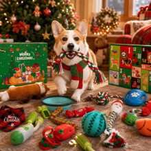 (7) Christmas Pet Toy Blind Box Dog Cat Xmas Gift Set Interactive Teaser Wand Exchange Present