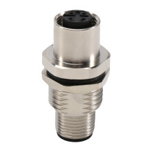 Male-to-Female Connector IP67 Panel Socket with Brass-Plated Housing M12-I-4 Brass-Plated Gold-Plated Pin Connector