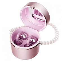 (skin) M197 Open Ear Clip Wireless Earbuds with Makeup Mirror Pearl Chain, High Aesthetic Bluetooth Headphones