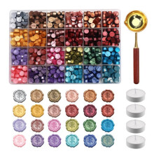 (D) Wax Seal Beads Spoon Kit White Wax Self-Assembly Set Divided Tray Sealing Wax Stamp Accessories Candle Heating Spoon