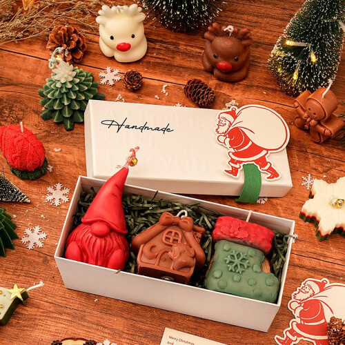 (E) Christmas Scented Candle Gift Set - Handmade Christmas Tree Reindeer Shape Aromatherapy Gift Box 2