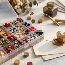 (J) Wax Seal Beads Spoon Kit White Wax Self-Assembly Set Divided Tray Sealing Wax Stamp Accessories Candle Heating Spoon