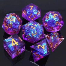 DND Dice Resin Sharp Dice Set Dice Set Games Roll - 7 Piece Set - D4 - D20 - Purple/Blue