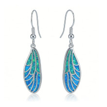 (blue) Cicada Wing Opal Earrings Blue Green Hollow Synthetic Opal Dangle Drop Earrings for Women