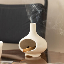 (Z1132C) Minimalist Nordic Ceramic Incense Holder Chimney Shape Mid-Century Geometric Art Decorative Figurine for Home Decor
