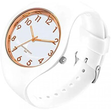 (Weiß) Women's Sport Watch Large Dial Waterproof Silicone Band Casual Fashion Quartz Analog Wristwatch for Ladies Girls