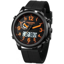 (Heavy Duty Schwarz/Silber) PINDOWS Men's Watch Digital Analog Dual Display Multifunction Sport Casual Luminous Alarm Stopwatch Splash Resistant