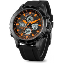 (Heavy Duty Schwarz-braun) PINDOWS Men's Watch Digital Analog Dual Display Multifunction Sport Casual Luminous Alarm Stopwatch Splash Resistant