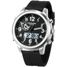 (Tactical Silberschwarz) PINDOWS Men's Watch Digital Analog Dual Display Multifunction Sport Casual Luminous Alarm Stopwatch Splash Resistant