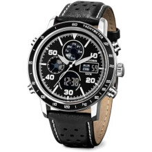 (Retro Silber-schwarz) PINDOWS Men's Watch Digital Analog Dual Display Multifunction Sport Casual Luminous Alarm Stopwatch Splash Resistant