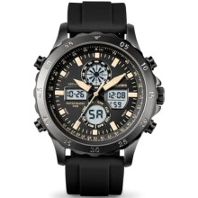 (L643n3: Schwarz) PINDOWS Men's Watch Digital Analog Dual Display Multifunction Sport Casual Luminous Alarm Stopwatch Splash Resistant