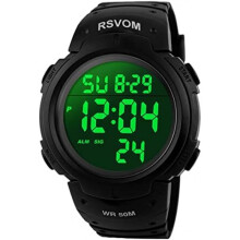 RSVOM Men's Digital Sports Watch Big Face 50M Waterproof Silicone Band LED Backlight Alarm Stopwatch