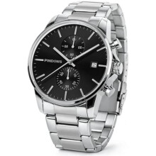 (654n3: Silber-schwarz) PINDOWS Men's Black Watch Minimalist Stainless Steel Chronograph with Date Business Casual Quartz Wristwatch