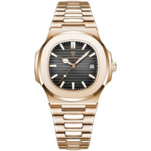 (Roségold, Schwarz, Größe S) Poedagar Men's Square Quartz Watch Business Stainless Steel Band Luminous Waterproof Date Classic Blue Dial