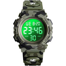 (Green) Digital Watch for Boys, Waterproof Sport Kids Watch with Alarm Stopwatch 12/24H LED Wristwatch for Junior Teenager