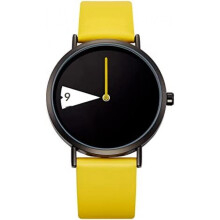 (Schwarzgelb(0090)) SHENGKE Minimalist Women Watch Ultra Thin Leather Band Creative Waterproof Quartz Wristwatch