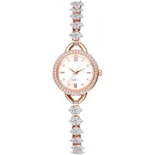 (Rosegold) JewelryWe Women's Diamond Quartz Watch Sparkling Rhinestone Slim Metal Band Elegant Adjustable Jewelry Bracelet Watch Gift for Women Girls