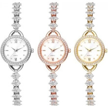 (3pcs Set) JewelryWe Women's Diamond Quartz Watch Sparkling Rhinestone Slim Metal Band Elegant Adjustable Jewelry Bracelet Watch Gift for Women Girls