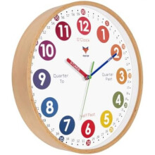 (Natural Wooden) Foxtop Kids Wall Clock Silent No Tick Modern Colorful 30cm for Boys Girls Bedroom Kitchen Classroom