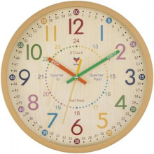(Brown) Foxtop Kids Wall Clock Silent No Tick Modern Colorful 30cm for Boys Girls Bedroom Kitchen Classroom
