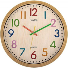 (Yellow - 12 in) Foxtop Kids Wall Clock Silent No Tick Modern Colorful 30cm for Boys Girls Bedroom Kitchen Classroom