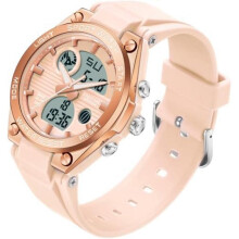 (Rosa) findtime Women's Digital Watch Silicone Band 50M Waterproof Analog Digital Sport Watch with Alarm Date LED Backlight Kids Electronic Watch