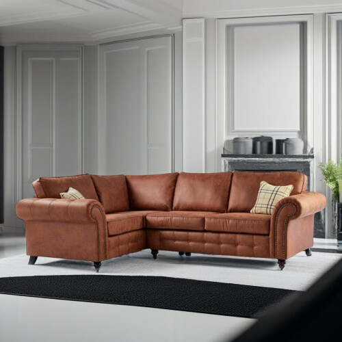 Furniture 786 Oakland Suede Leather 1c2 Corner Sofa Brown