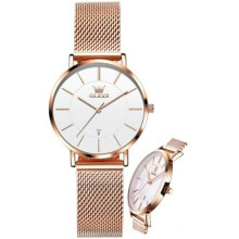 (Uhr Roségold Silber) OLEVS Women's Watch Rose Gold Heart Diamond Black White Dial Quartz Waterproof Bangle Bracelet Set Wristwatches for Ladies