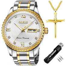 (Silver White Band Face) OLEVS Women's Watch Rose Gold Heart Diamond Black White Dial Quartz Waterproof Bangle Bracelet Set Wristwatches for Ladies