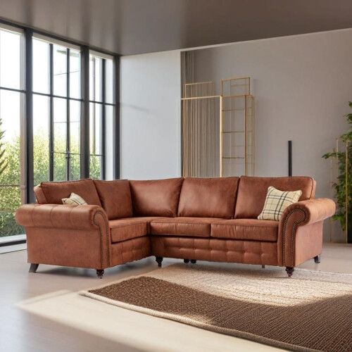 Furniture 786 Oakland Suede Leather 1c2 Corner Sofa Brown 2