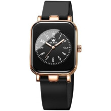 (Schwarz Band/Roségold/Schwarz) OLEVS Women Square Quartz Watch Minimalist Luminous Waterproof Silicone Band Casual Wristwatch