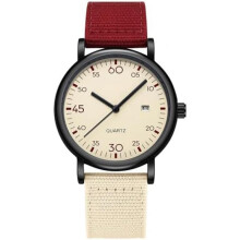 (Schwarzrot) FindTime Analog Watch for Kids Unisex Student Classic Arabic Numeral Dial Quartz Easy to Read Nylon Band Black