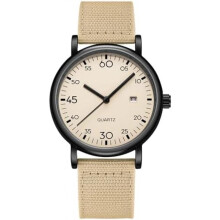 (Beige) FindTime Analog Watch for Kids Unisex Student Classic Arabic Numeral Dial Quartz Easy to Read Nylon Band Black