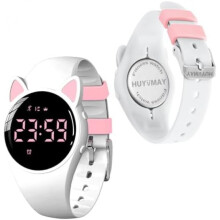 (Weiß+Rosa) HUYVMAY Kids Pedometer Watch No App Needed Digital Fitness Tracker Step Calorie Distance Timer Alarm IP68 Waterproof for Boys Girls