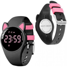 (Schwarz+Rosa) HUYVMAY Kids Pedometer Watch No App Needed Digital Fitness Tracker Step Calorie Distance Timer Alarm IP68 Waterproof for Boys Girls