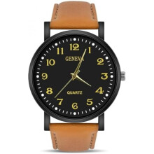(Schwarzbraun) OFFCUP Mens Watch Analog Quartz Minimalist Wristwatch Business Casual Waterproof Black Dial Leather Strap