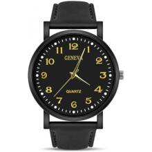 (Reinschwarz) OFFCUP Mens Watch Analog Quartz Minimalist Wristwatch Business Casual Waterproof Black Dial Leather Strap