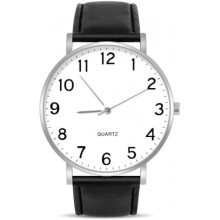 (Schwarzsilber) OFFCUP Mens Watch Analog Quartz Minimalist Wristwatch Business Casual Waterproof Black Dial Leather Strap