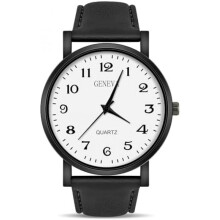 (Schwarzweiß) OFFCUP Mens Watch Analog Quartz Minimalist Wristwatch Business Casual Waterproof Black Dial Leather Strap